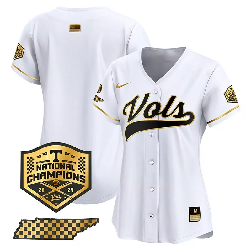 Volunteers Tennessee Jersey White National Champions 2024 USA Flag Women Gold Black