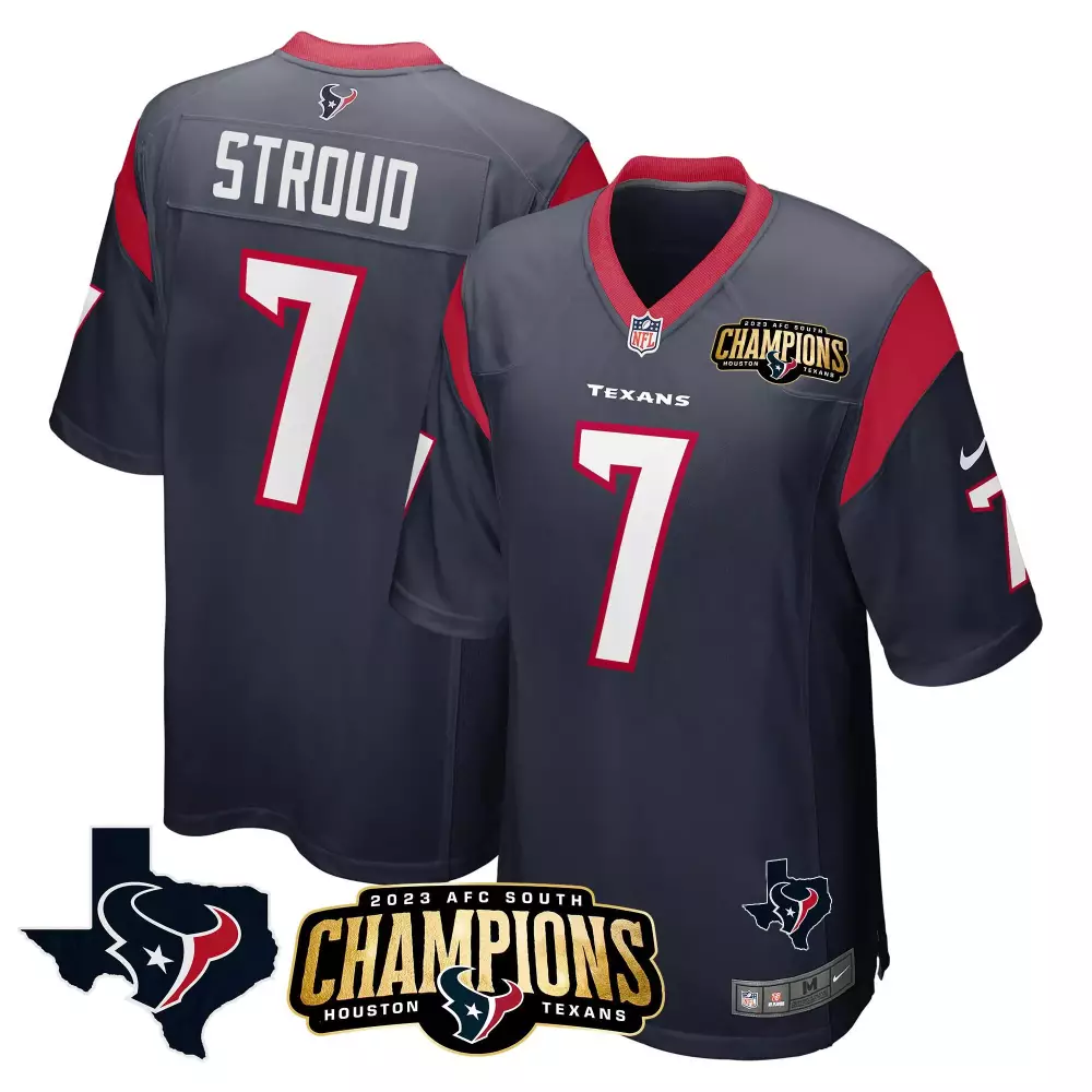 C.j. Stroud 7 Texans Jersey Navy 2023 AFC South Champions Men Player Red White Game