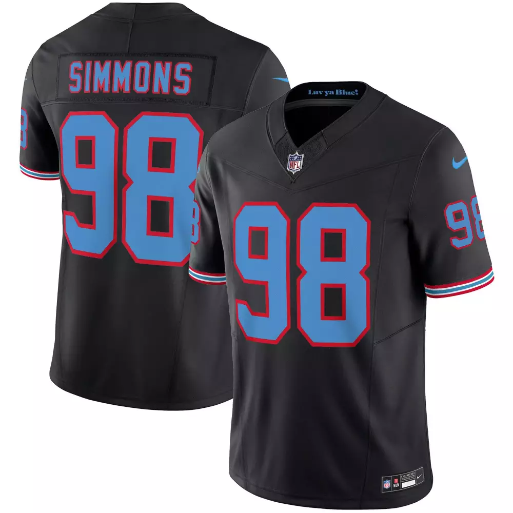 Jeffery Simmons 98 Jersey Black Tennessee Titans Men Light Blue Red White Throwback