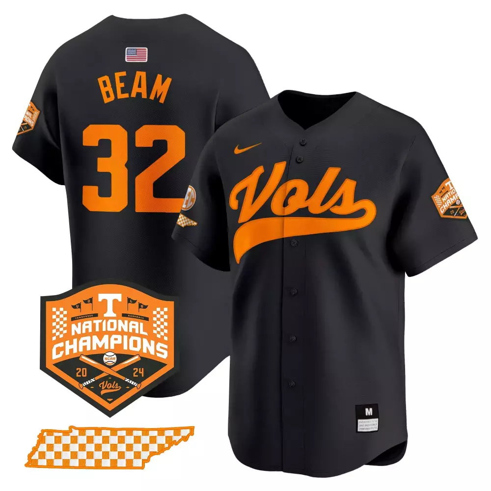 Drew Beam 32 Tennessee Volunteers Jersey Black National Champions 2024 Baseball Men