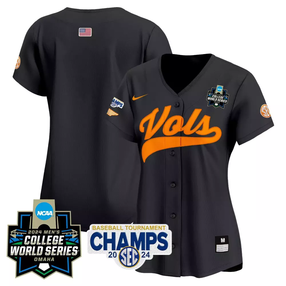 Volunteers Tournament Jersey Black 2024 Men's College World Series Tennessee Champs American Flag