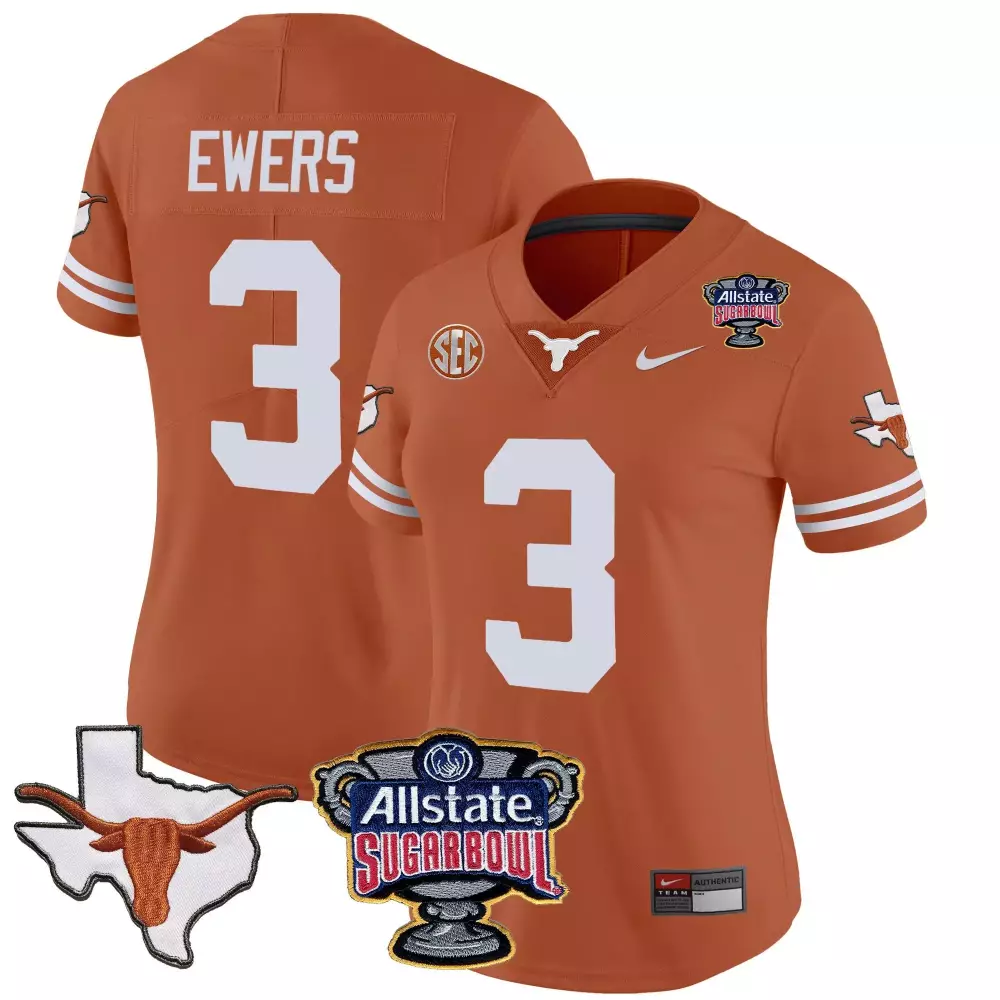 Quinn Ewers 3 Texas Longhorns Jersey Burnt Orange Allstate Sugar Bowl Men White Vapor