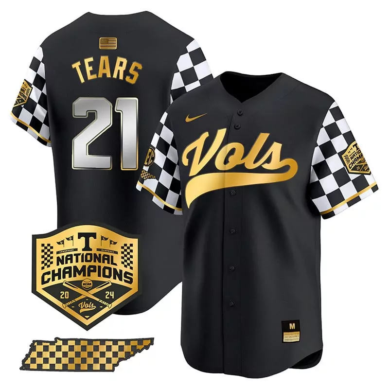 Kavares Tears 21 Jersey Black National Champions Tennessee Volunteers Baseball 2024 American Flag
