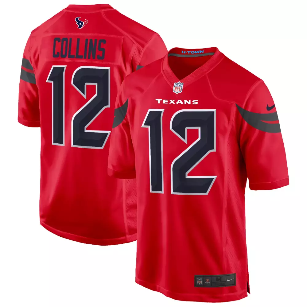 Nico Collins 12 Houston Texans Jersey Red Men Navy Dark Grey Game All Stitched