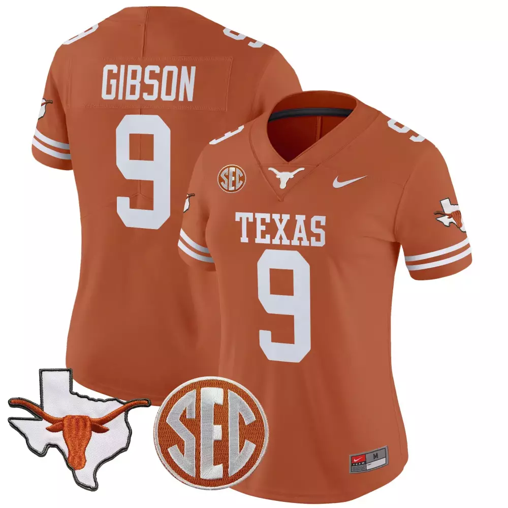 Gibson SEC 9 Texas Jersey Orange State Outline Longhorn White Vapor Stitched