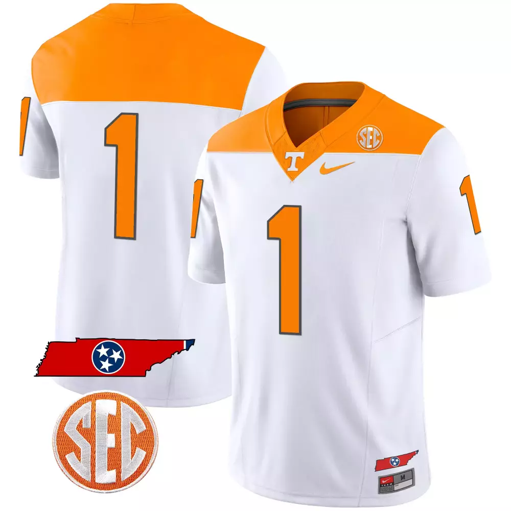 Tennessee Volunteers 1 Jersey White State Outline Men Orange Vapor