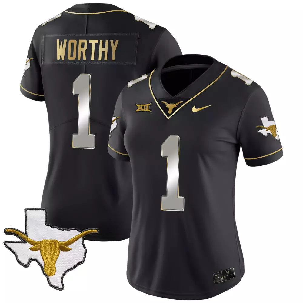 Worthy 1 Texas Longhorns Jersey Black Big Women Gold Silver All Stitched Vapor Limited