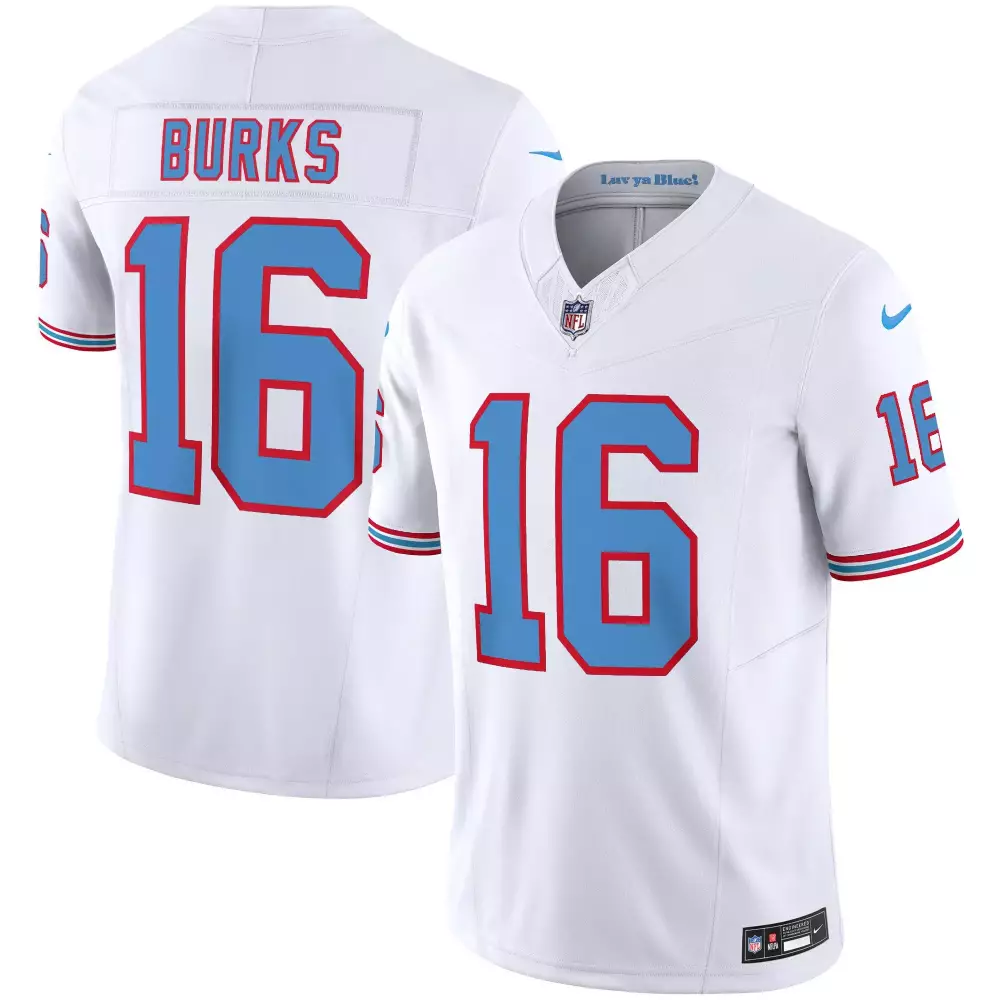 Burks 16 Tennessee Titans Jersey White Men Player Light Blue Red Throwback Limited