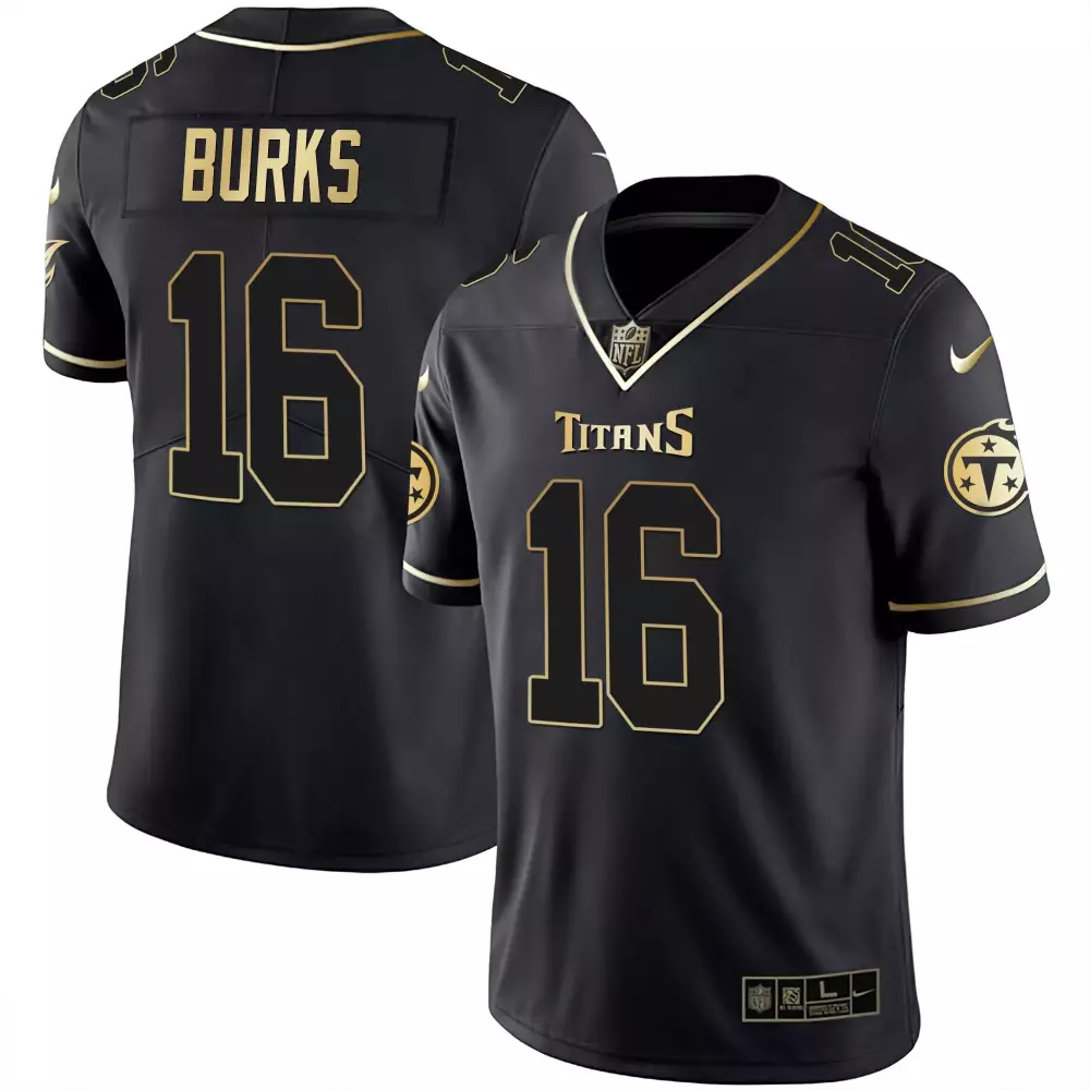 Burks 16 Titans Jersey Black Men Official Gold All Stitched