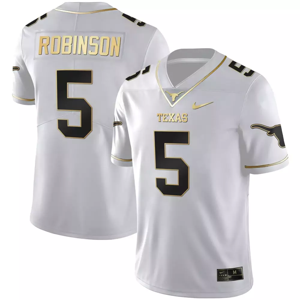 Bijan Robinson 5 Texas Jersey White Men Gold Black Limited Vapor All Stitched