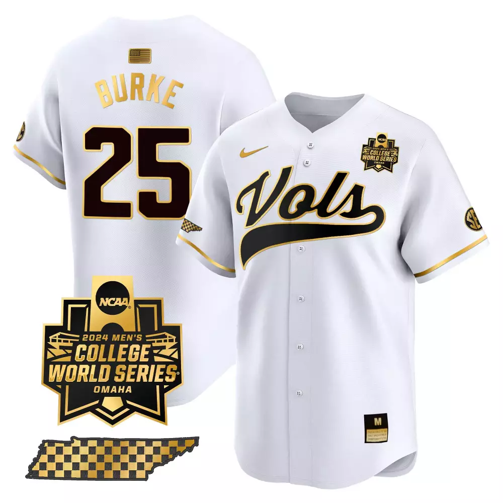 Blake Burke 25 Jersey White 2024 Men's College World Series Tennessee Volunteers