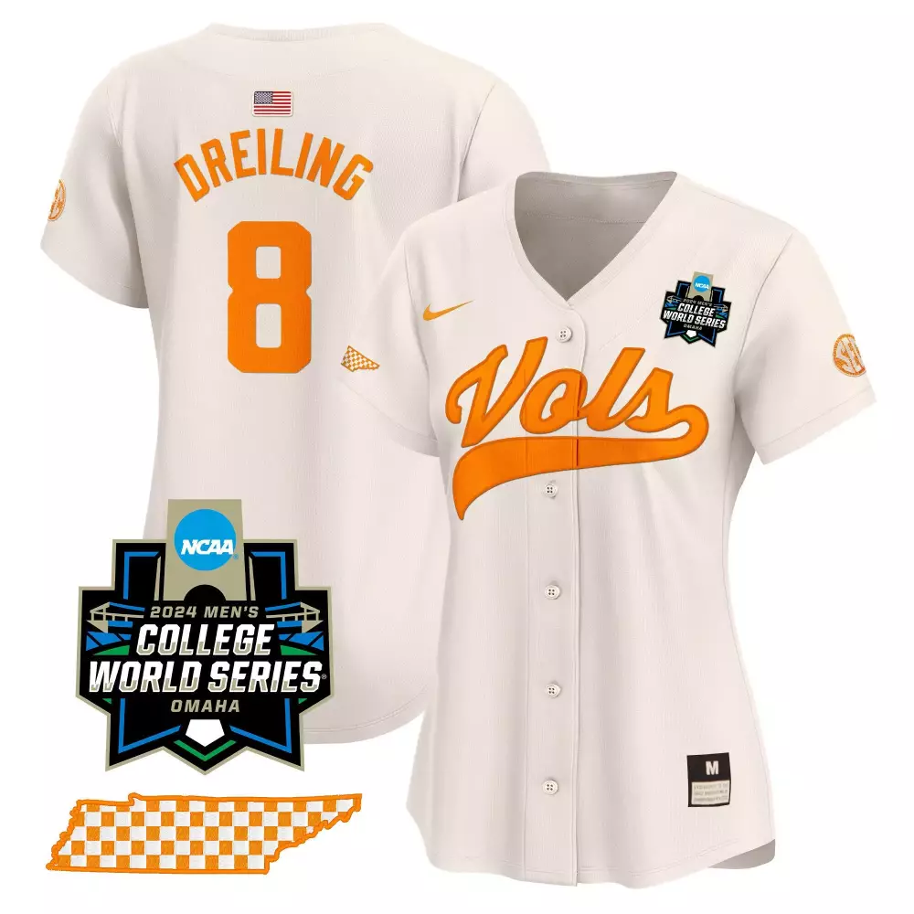 Dylan Dreiling 8 Jersey White College World Series Tennessee Volunteers 2024 Women