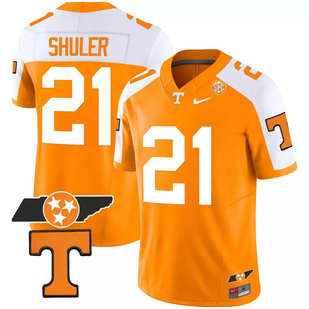 Shuler Volunteers 21 Jersey Orange Tennessee Outline 't' Men White Alternate v2 Stitched