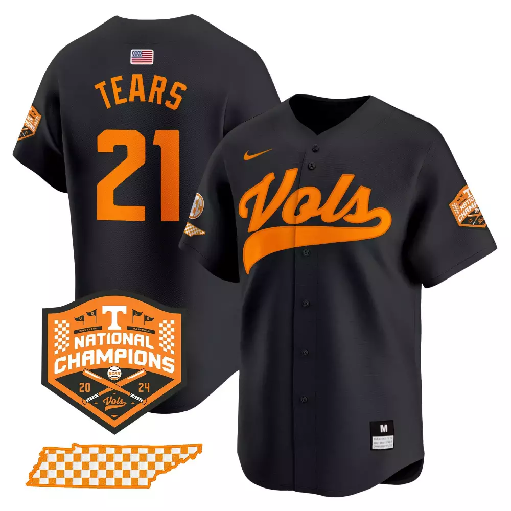 Kavares Tears 21 Jersey Black 2024 National Champions Tennessee Volunteers Map Men