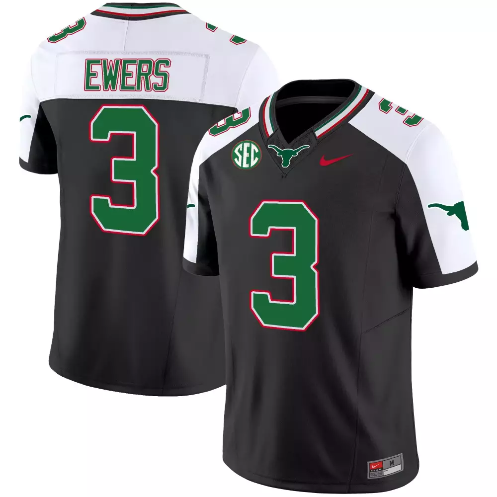 Quinn Ewers 3 Texas Longhorns Jersey Black Men Alternate White Green Red Vapor All