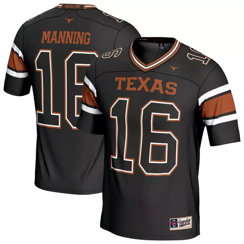 Arch Manning 16 Texas Jersey Black Men Orange White Gameday Unisex Fashion