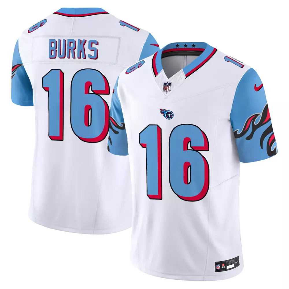 Treylon Burks 16 Titans Jersey White Men Alternate Light Blue Red All Stitched