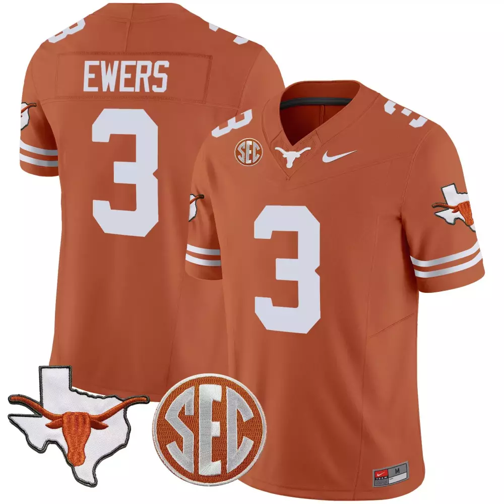 Quinn Ewers 3 Texas Longhorns Jersey Orange Outline Longhorn Men White Vapor All