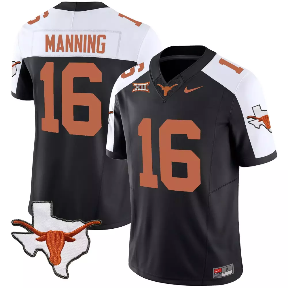 Arch Manning 16 Texas Longhorns Jersey Black State Outline Longhorn Men Split Design