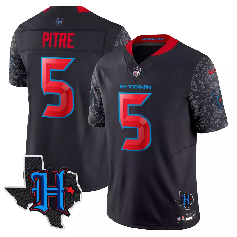 Jalen Pitre 5 Houston Texans Jersey Black H-town Texas Outline Men NFL Alternate