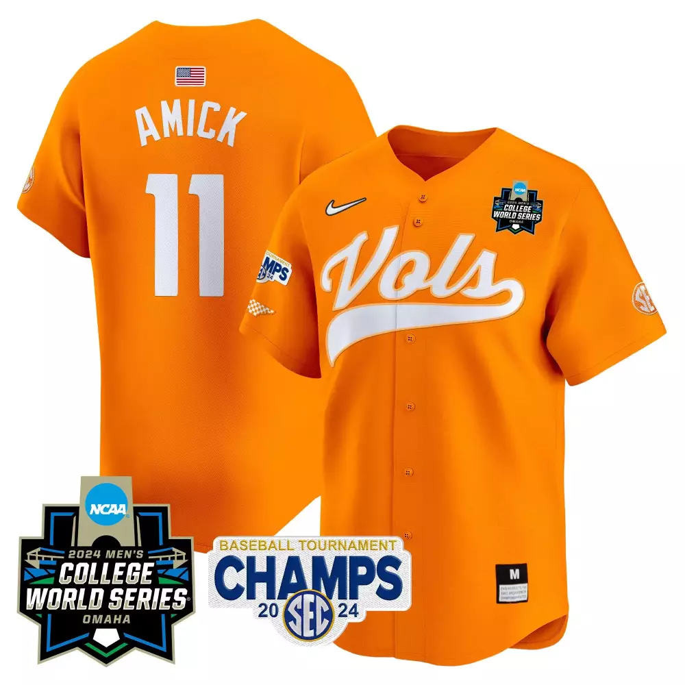 Billy Amick 11 Jersey Orange 2024 Ncaa Men's College World Series Tennessee Volunteers Champions Mps