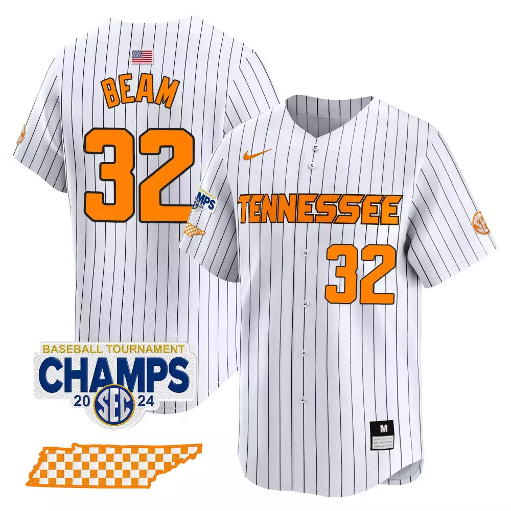 Drew Beam 32 Tennessee Jersey White 2024 SEC Baseball Tournament Champions USA Flag Mps 23-24