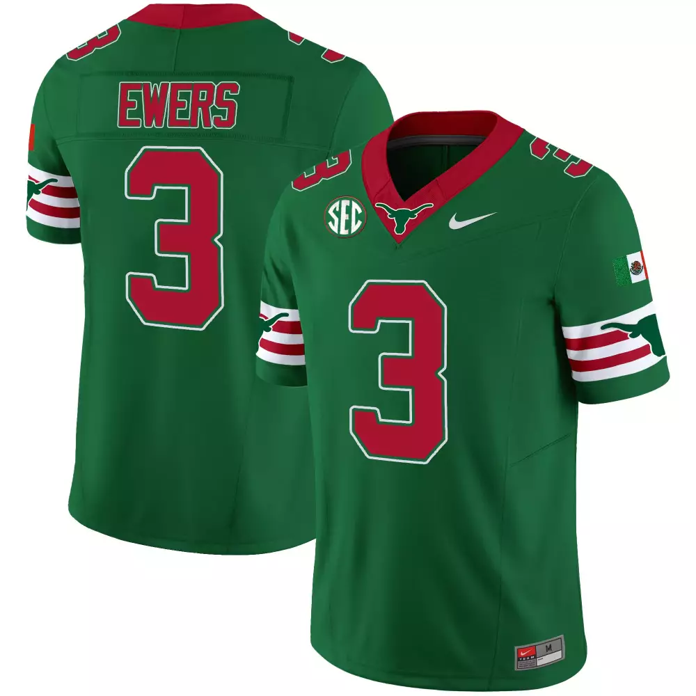 Quinn Ewers 3 Texas Longhorns Jersey Green Men Red White Vapor All Stitched
