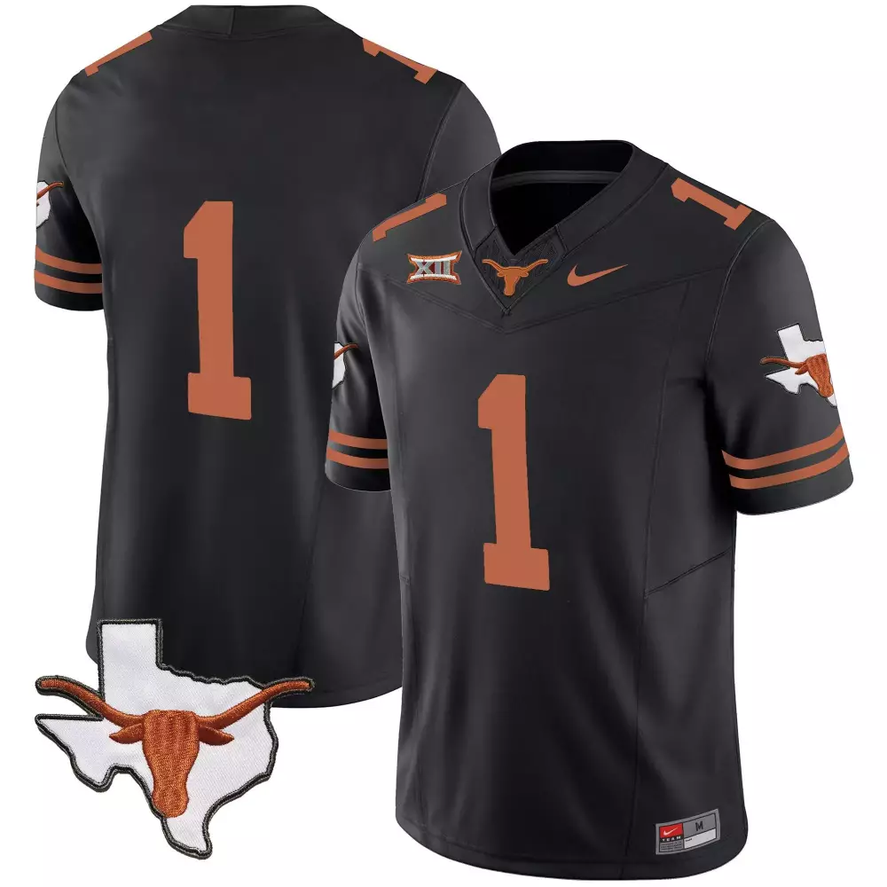 Bijan Robinson 1 Texas Longhorns Jersey Black Shape Men Burnt Orange Vapor Limited
