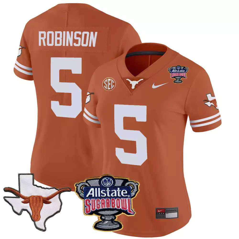 Bijan Robinson 5 Texas Longhorns Jersey Orange Allstate Sugar Bowl State Outline Longhorn