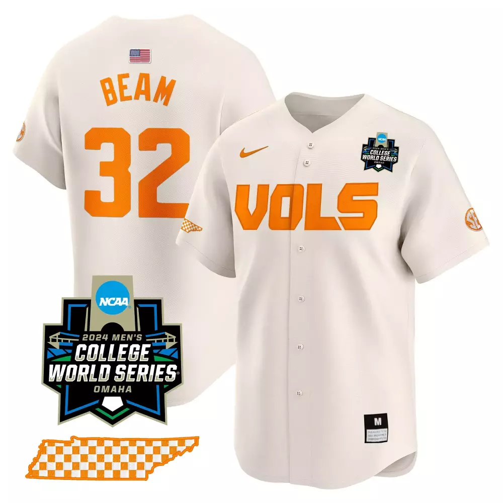 Drew Beam 32 Tennessee Volunteers Jersey White 2024 Men's College World Series Men
