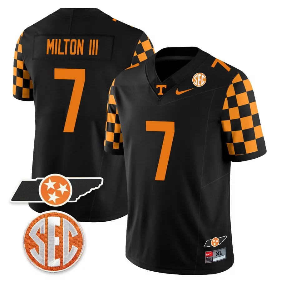 Joe Milton 7 Tennessee Volunteers Jersey Black State Outline Stars Men Orange Alternate