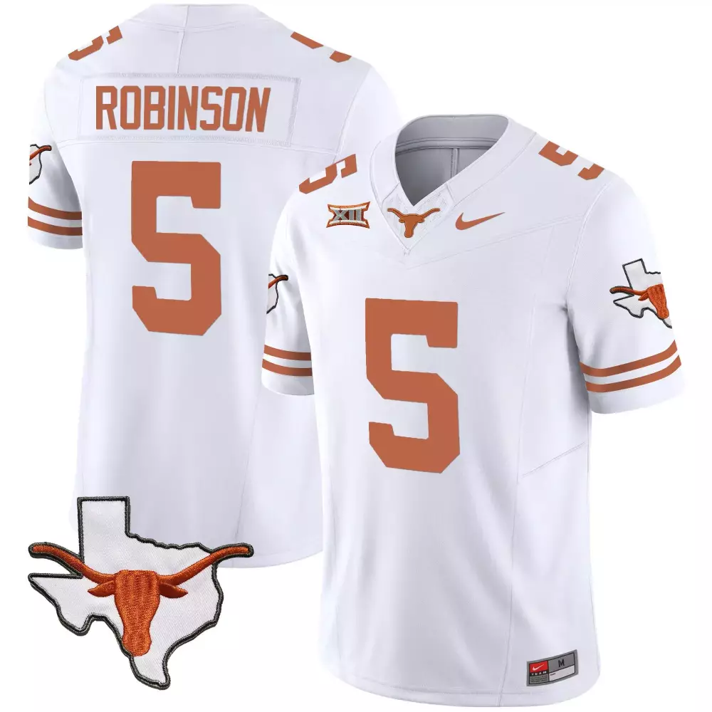 Bijan Robinson 5 Texas Longhorns Jersey White State Shape Longhorn Big Men Burnt Orange
