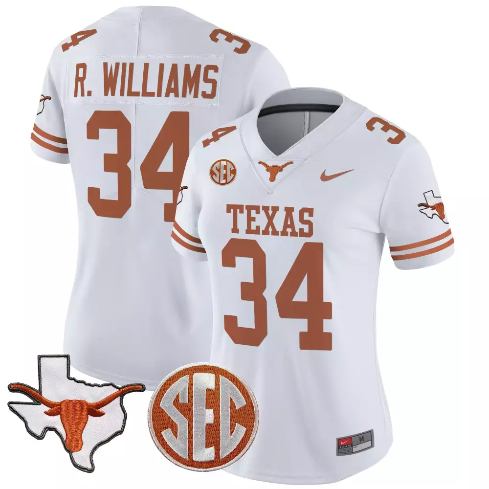 R Williams 34 Texas Jersey White Outline Longhorn Women Orange Vapor
