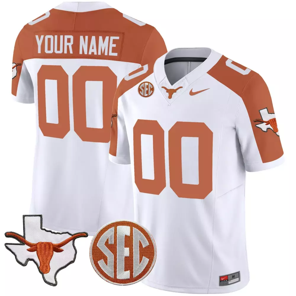Custom Texas Longhorns Jersey White State Shape Longhorn Men Orange Vapor All Stitched