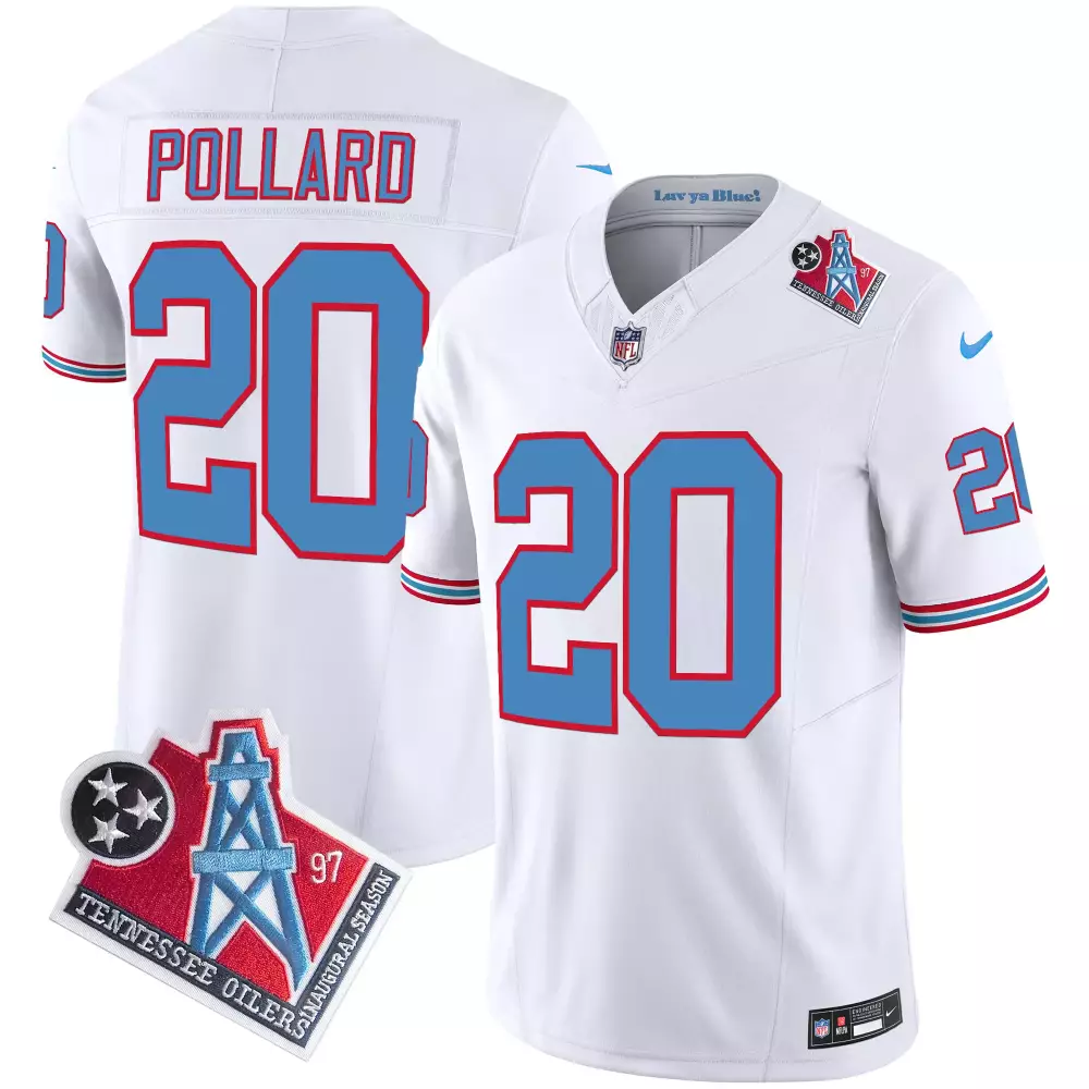 Tony Pollard 20 Tennessee Titans Jersey White Men Alternate Light Blue Red Throwback