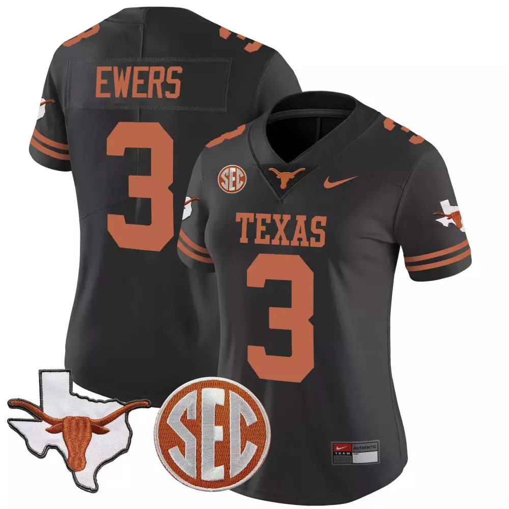Quinn Ewers 3 Texas Jersey Black Longhorns Women Orange Vapor v2 All Stitched