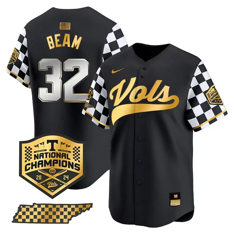 Drew Beam 32 Tennessee Volunteers Jersey Black National Champions 2024 Men Split Design