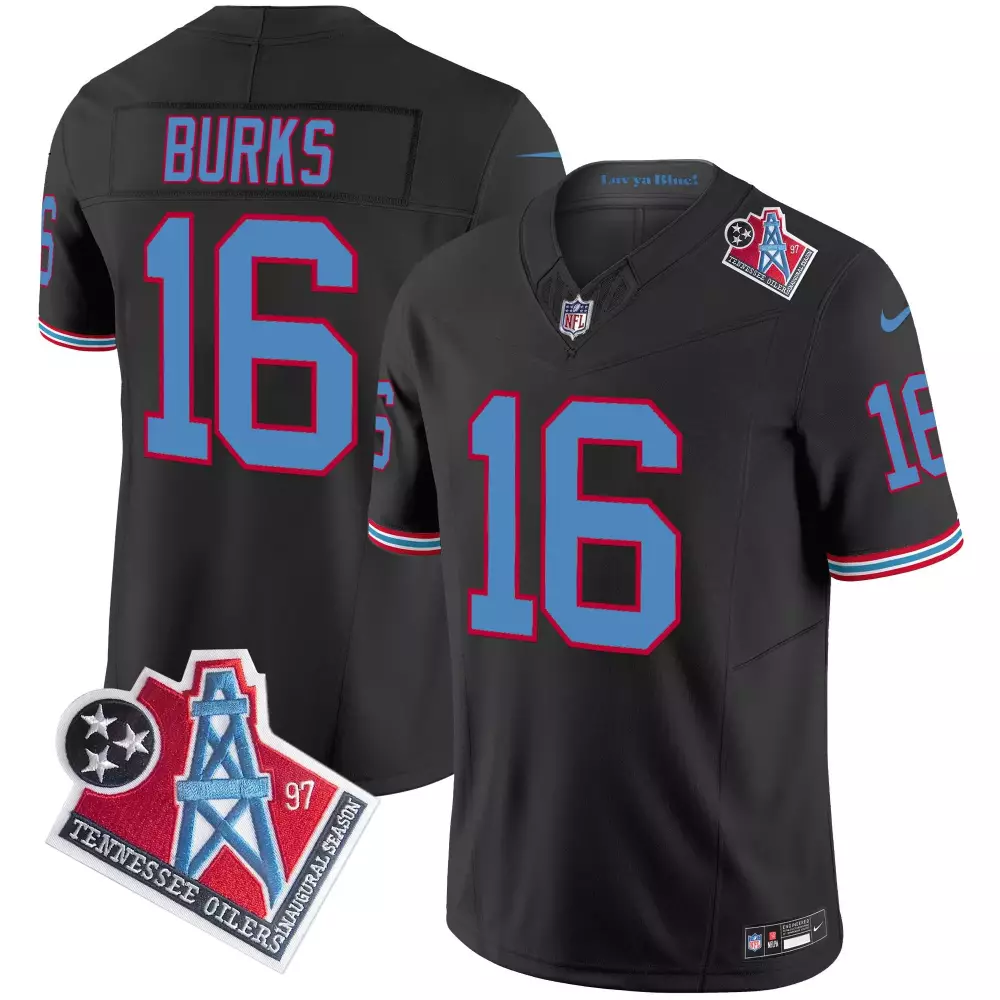 Burks 16 Tennessee Titans Jersey Black Throwback State Flag Men Alternate Design