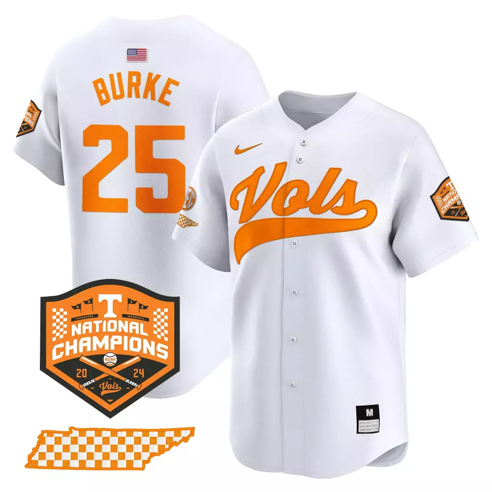 Blake Burke 25 Jersey White National Champions Tennessee Volunteers 2024 Us Flag