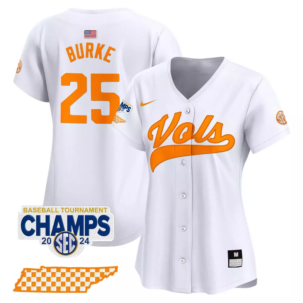 Blake Burke 25 Jersey White SEC Champions Tennessee Volunteers Baseball Tournament Champs 2024