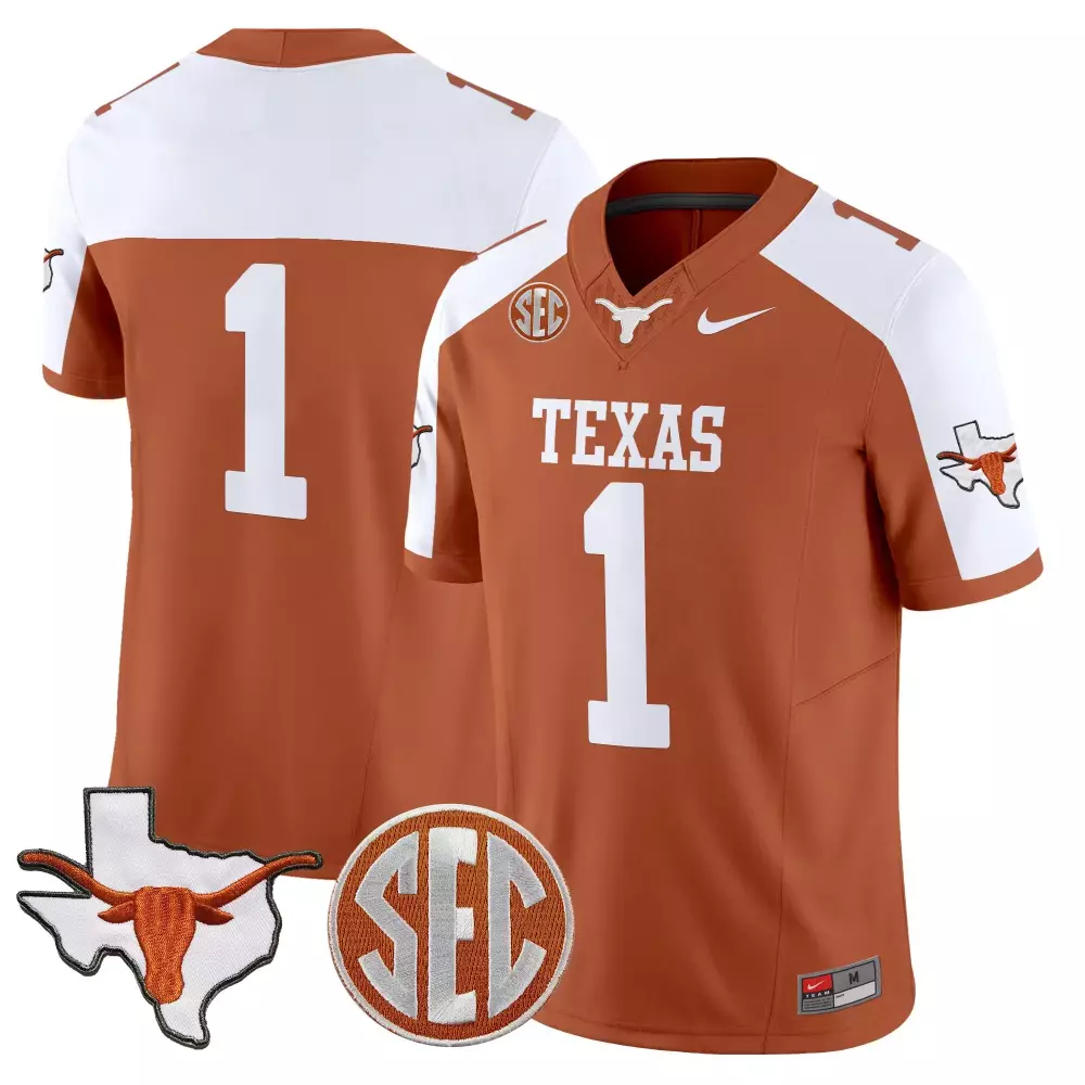 Texas 1 Jersey Orange Longhorns White Vapor Stitched