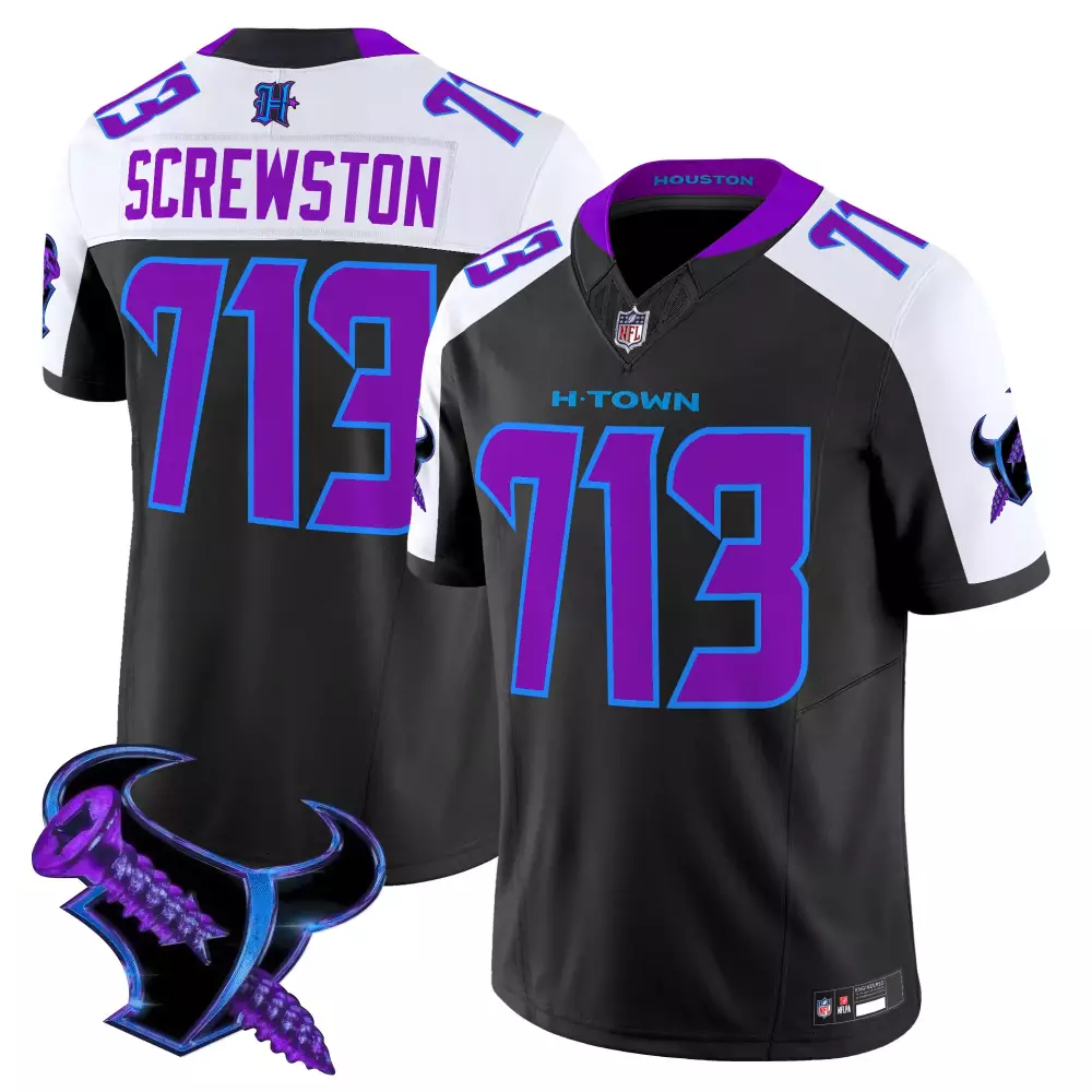 Screwston Houston Texans Jersey Black H-town Men Alternate Split Design Purple White