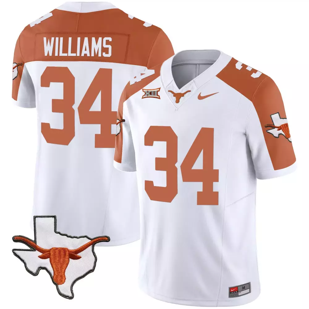 Ricky Williams 34 Texas Longhorns Jersey White Ncaa Map Longhorn Men Orange Vapor