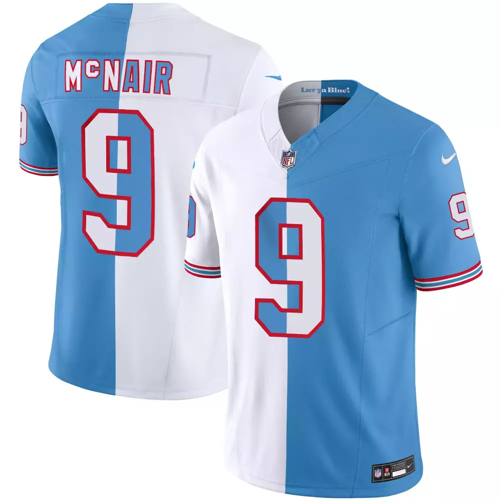 Steve Mcnair 9 Tennessee Titans Jersey Light Blue Men Split White Red Throwback Limited