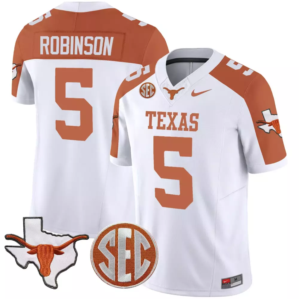 Bijan Robinson 5 Texas Longhorns Jersey White Men Orange Vapor v4 All Stitched