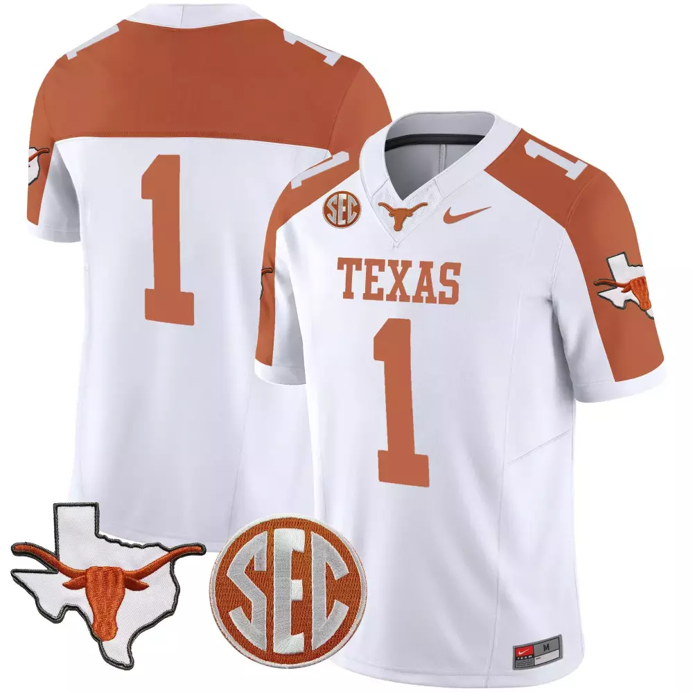 Bijan Robinson 1 Texas Longhorns Jersey White Outline Longhorn Men Burnt Orange Vapor