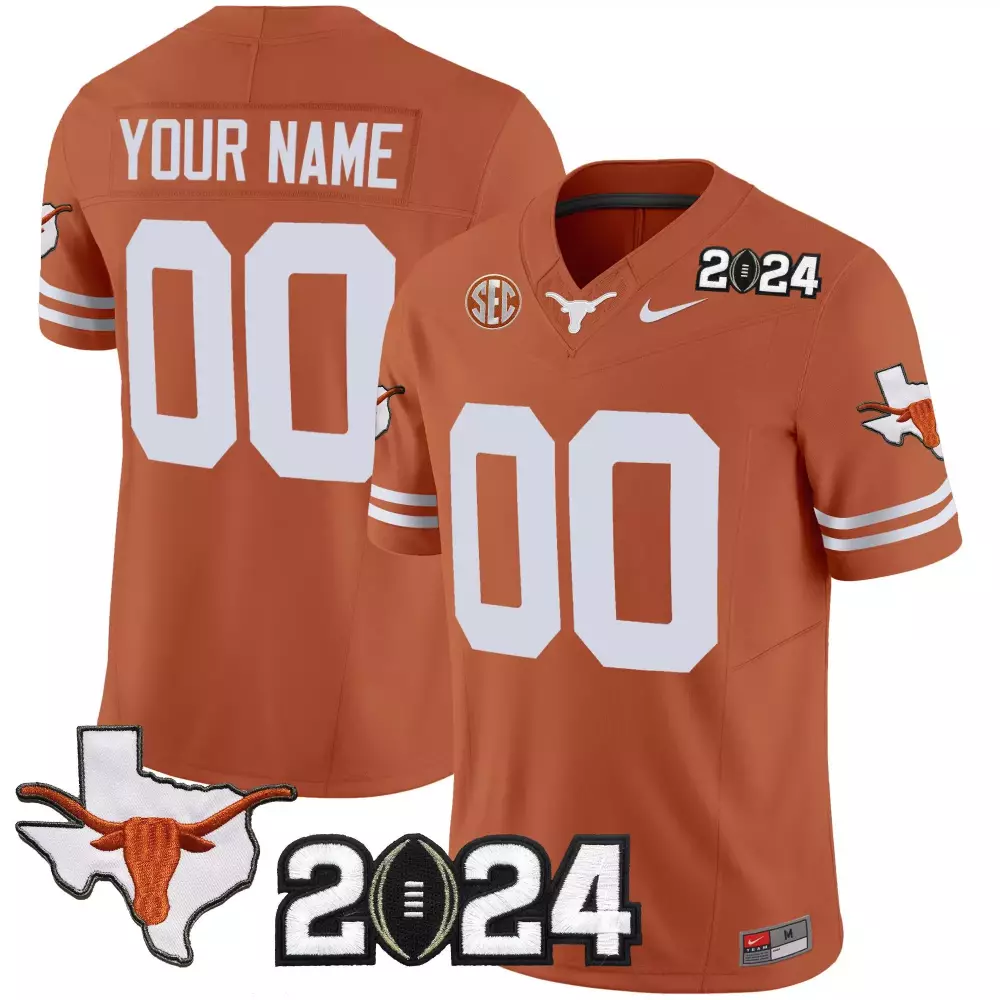 Custom Texas Longhorns Jersey Burnt Orange 2024 College Football Playoff State Outline