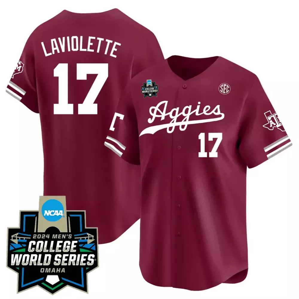 Jace Laviolette 17 Jersey Maroon 2024 College World Series Texas A&m Aggies Men White