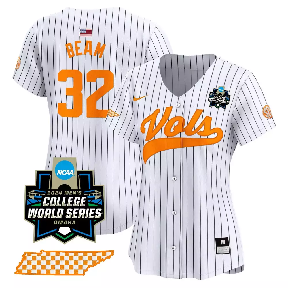 Drew Beam 32 Tennessee Volunteers Jersey White 2024 Men's College World Series American Flag