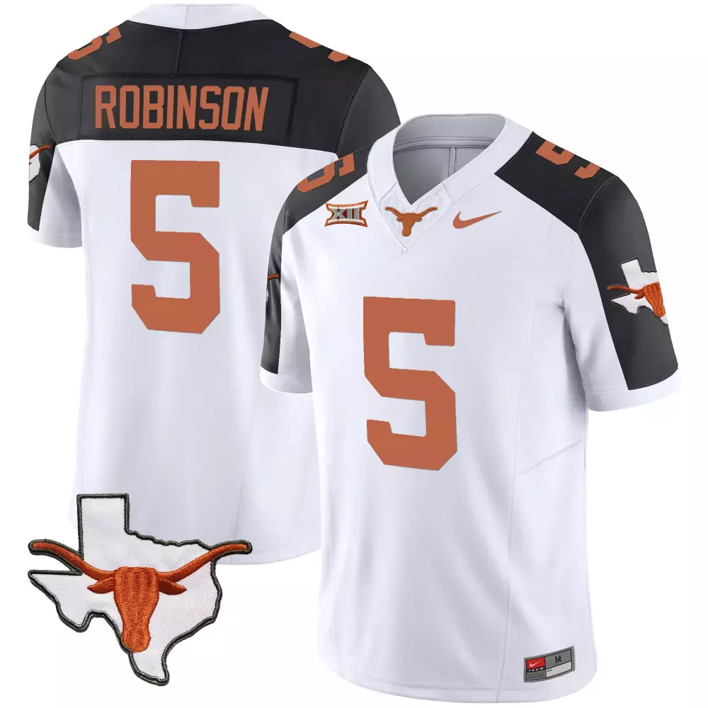 Bijan Robinson 5 Texas Longhorns Jersey White Men Orange Black Vapor Limited v2 All